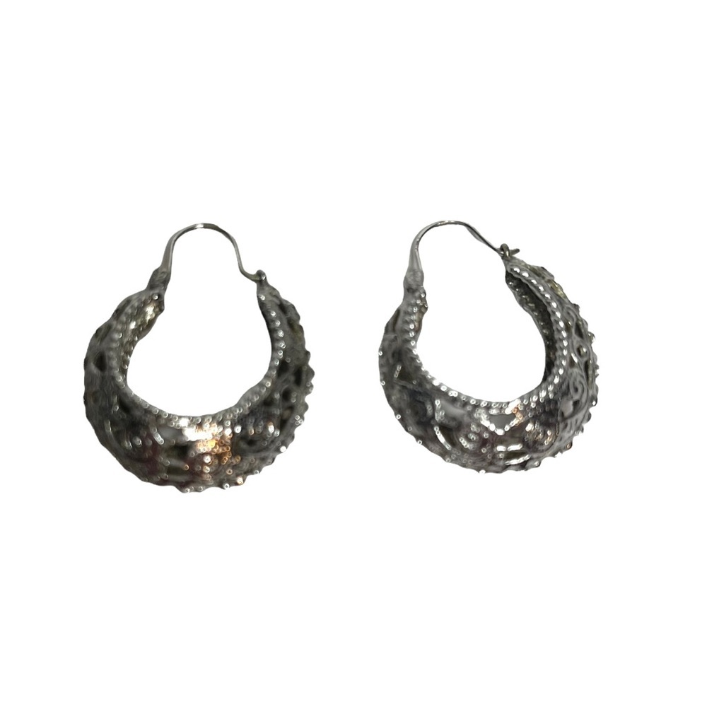 Vintage Silver Tone Filigree Hoop Earrings - Picture 7 of 7